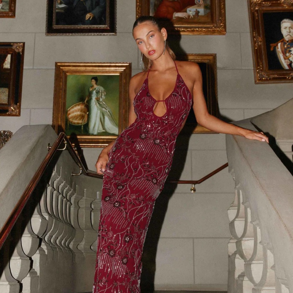 Peppermayo Burgundy Backless Dress